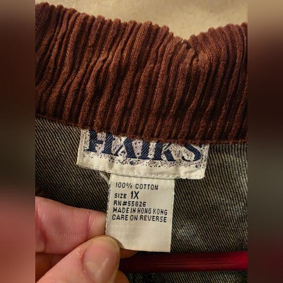 Vtg 90s Corduroy Denim Bird House Heart Embroidered Shacket Chore Coat L - Picture 4 of 9